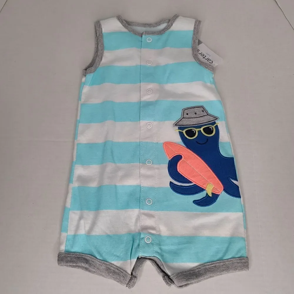 NWT Carters 12 month Striped Octopus Romper Snaps